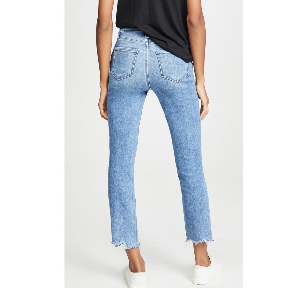 Paige Cindy High Rise Straight Leg Jeans Medium Wash Raw Hem Blue Size 27 - Picture 3 of 8